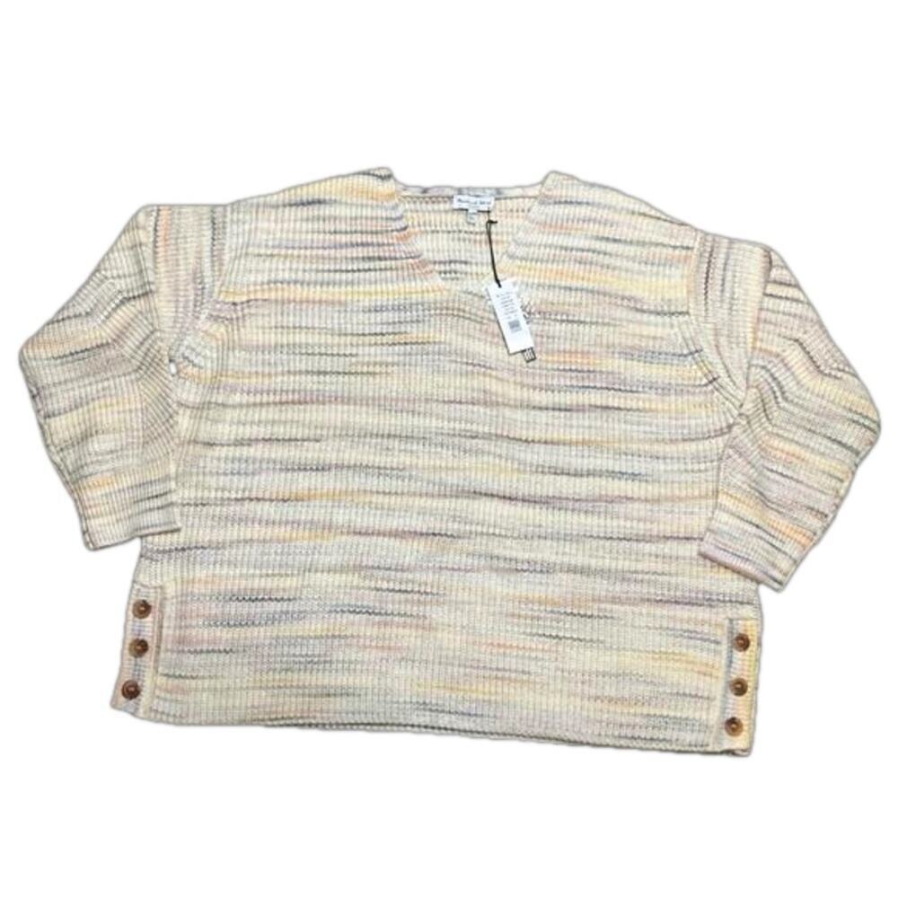 Michael Stars Women's Knit Sweater V-Neck Cream Multi Color Size 3X NWT